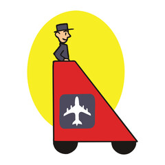 Airport vehicle icon with isometric aircraft steps 3d vector