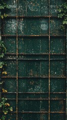 Green rusted metal gate, ivy, urban background, texture