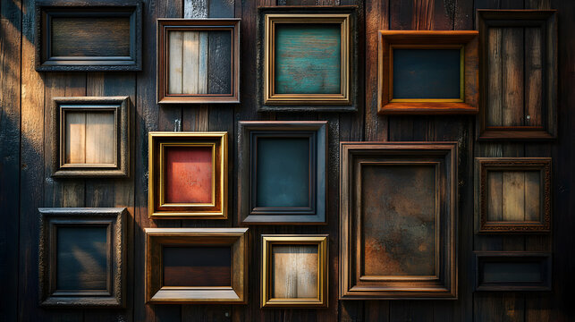 un muro o pared decorada con porta retratos y marcos vacios estilo vintage decorativos marcos para fotos antiguos estilo contemporaneo 