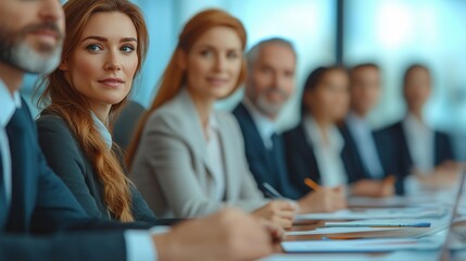 Diverse professionals engage in strategic discussion in a modern boardroom analyzing financial data