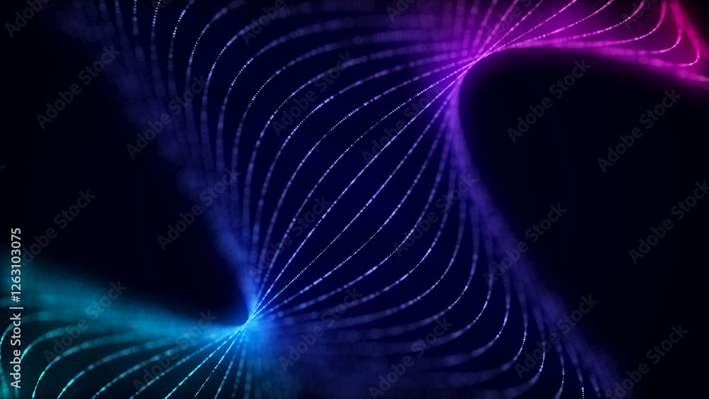 Leinwandbilder Music wave of particles. Big data visualization. Abstract blue background with a dynamic wave. 3d rendering.