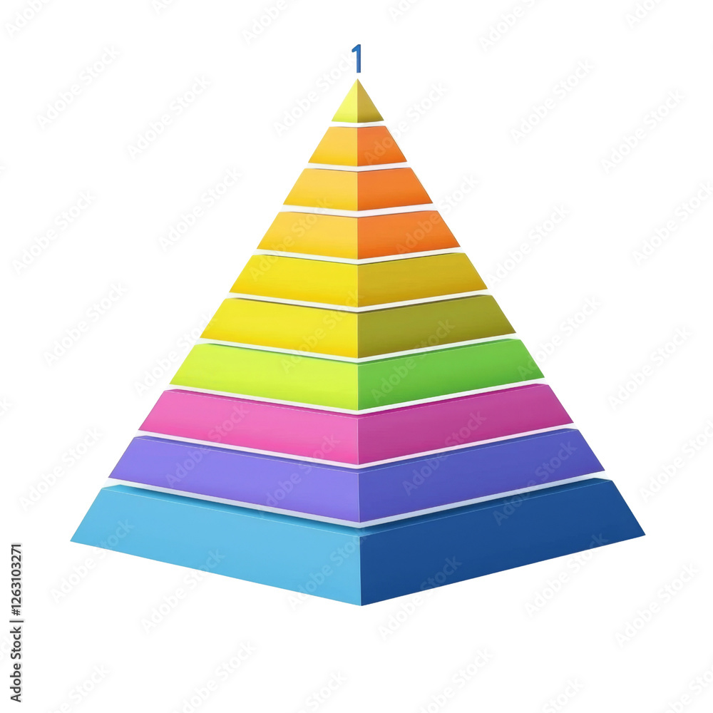 Poster colorful pyramid structure with layered segments representing different levels. vibrant colors trans