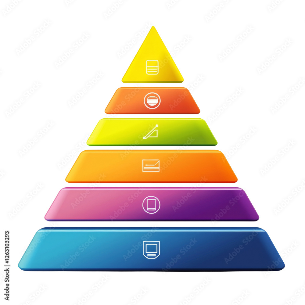 Poster colorful pyramid diagram representing levels of information hierarchy with icons