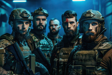 Fototapeta premium Special forces soldiers in tactical gear standing together
