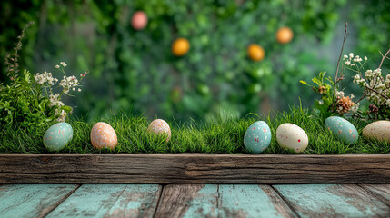 Colorful Easter eggs nestled in vibrant green grass, celebrating springtime joy on a sunny Sunday morning