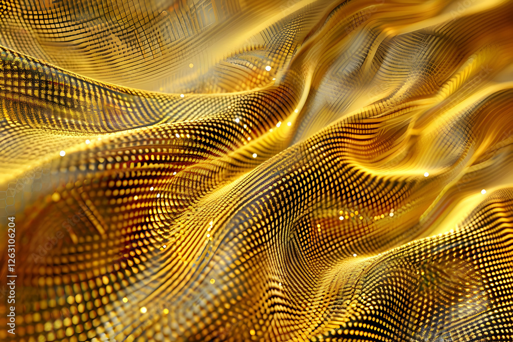 Poster abstract golden wave patterns with shimmering dots creating a luxurious texture, ideal for backgroun