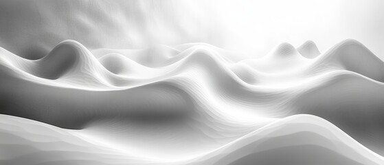 Fototapeta premium A serene landscape of soft, undulating waves in shades of gray and white, evoking a tranquil and ethereal atmosphere.