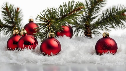 Red Christmas balls on white background