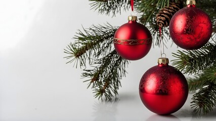 Red Christmas balls on white background
