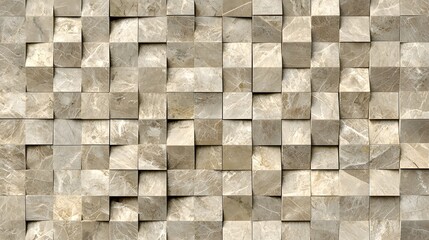 Textured Wall of Square Stone Tiles in Neutral Tones and Patterns