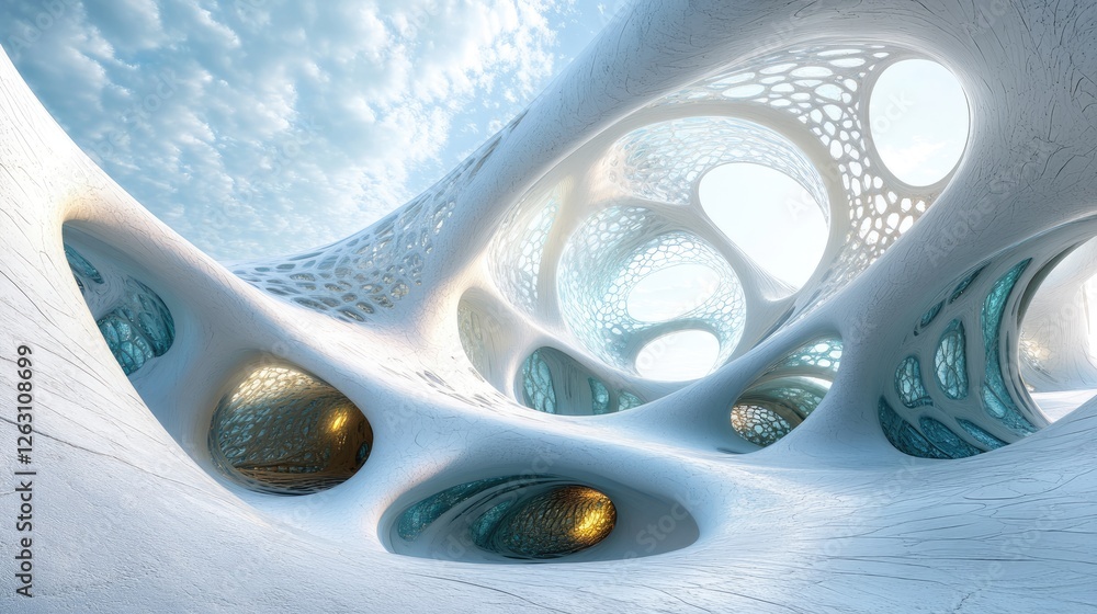 Poster abstract white architectural structure with celestial views