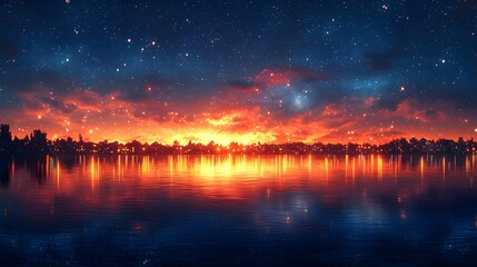 Fototapeta premium Mesmerizing Fusion of Starry Night Sky and Vibrant City Lights