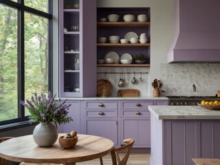 Lavender Kitchen Design With Island And Natural Light