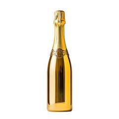 A bottle of champagne, in a golden color, isolated on  transparent background