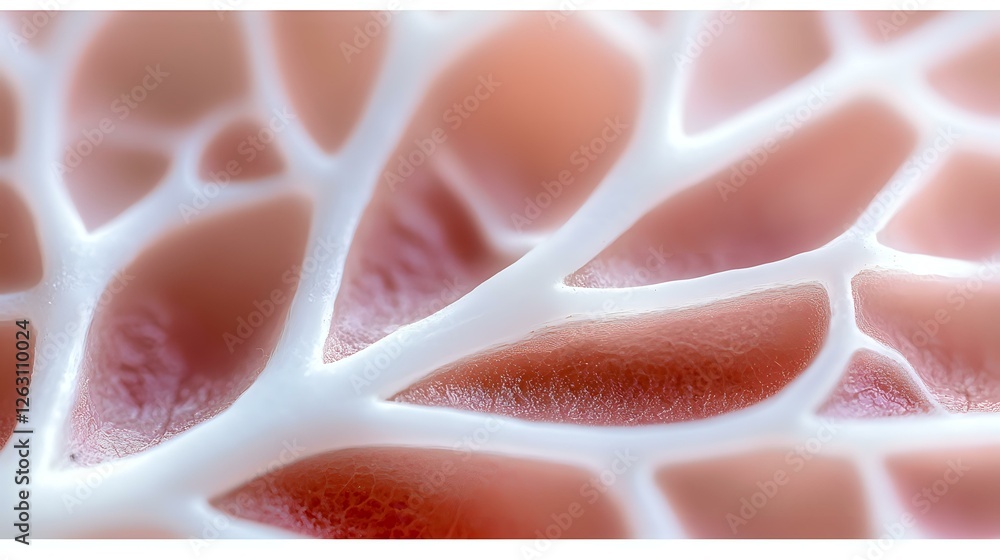 Poster microscopic view of organic cell structure in pink and white tones showing intricate membrane patter
