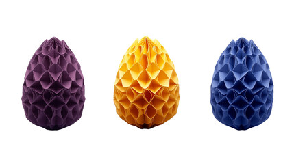 Detailed Rendering of Honeycomb-Style Easter Egg Made of Vibrant Paper on Transparent Background Generated AI