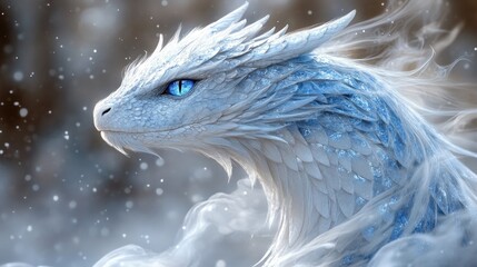 Majestic Ice Dragon, Winter Forest, Fantasy Artwork