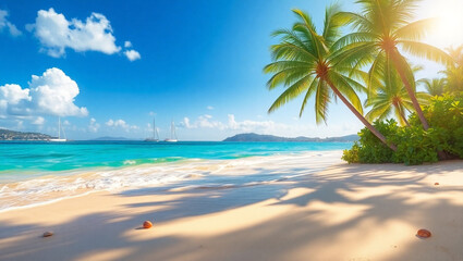 tropical beach with palm trees