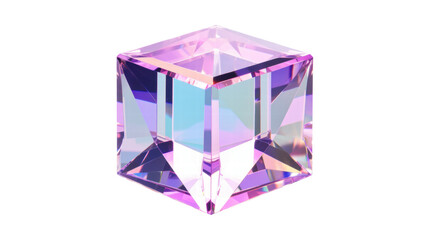 Geometric Crystal Block with Iridescent Purple Hues and Transparent Background for Decorative Use