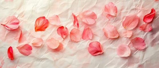 Fototapeta premium Floating cherry petals on textured rice paper, watercolor pink gradients, soft and airy background