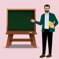 Professor teaching lesson in classroom with blackboard vector illustration