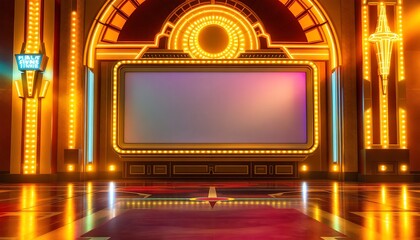 Art Deco Movie Theater Stage Background with Blank Screen