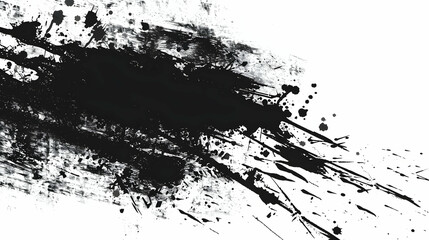 Abstract black ink splatter on white background, creating a dynamic visual effect for artistic use