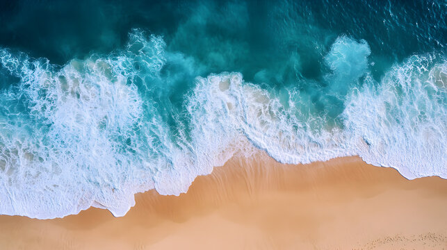un paisaje majestuoso de la naturaleza de un paraiso natural del oceano color azul turquesa hermoso paisaje tomado aereo con drone de una playa con olas en la orilla y arena