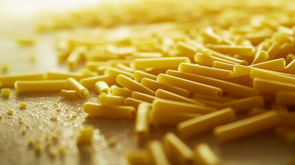 raw tubetti lisci pasta pieces neatly scattered on a clean surface