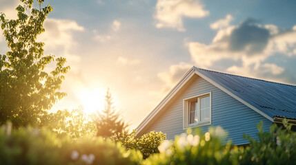 Roof of house and blue sky background. 