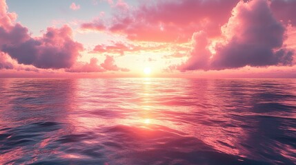 Obraz premium Pink Sunset Over Calm Ocean Waterscape