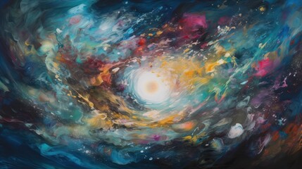 Abstract Cosmic Swirl Painting Light Emerging Nebula