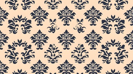 Fototapeta premium Elegant Blue Damask Pattern on Cream Background for Design Projects