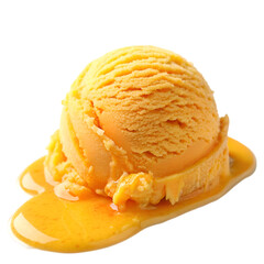 Mango ice cream scoop isolated on transparent background
