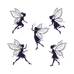 Fairy Silhouettes Set Clip art Vector Illustration