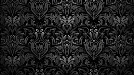 Elegant black damask pattern with intricate floral design and texture