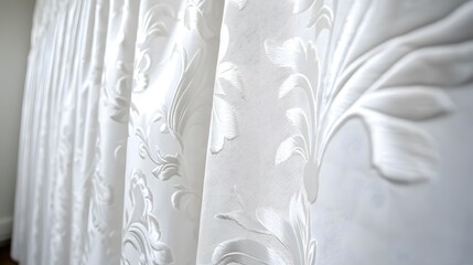 Obraz premium Elegant White Fabric with Floral Pattern Drapes in Modern Interior