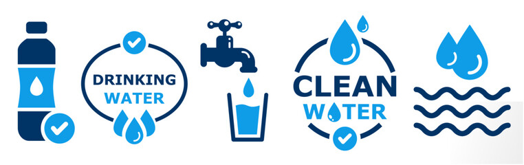drinking water sign set. pure water icons for hospital, office, school, college etc place. safe clean water icons for print