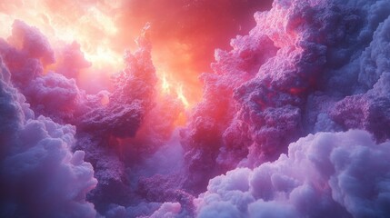 Surreal Pink And Purple Cloudscape With Fiery Glow