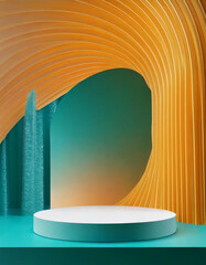 Abstract light-colored geometric shape background with a minimalist podium, ideal for product mockups, digital design, and modern 3D rendering, perfect for creative advertising and contemporary presen