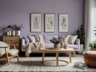 Lavender Decorates a Pastel Purple Living Room