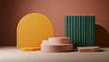Abstract light-colored geometric shape background with a minimalist podium, ideal for product...