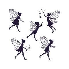 Fairy Silhouettes Set Clip art Vector Illustration