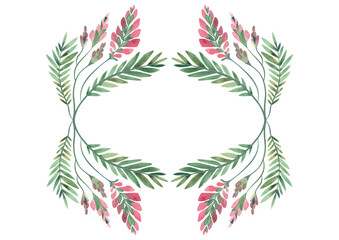 Oval wreath of wild herbs, flowers and leaves. Decor for graphic design, printing and packaging. Isolated hand-drawn watercolor illustration.