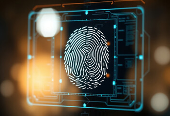 Escaneo de huellas dactilares ultra detallado con interfaz holográfica, verificación de seguridad con tecnología moderna 