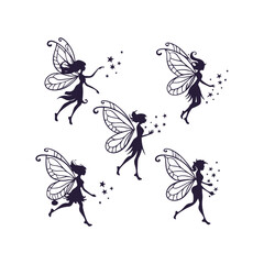 Fairy Silhouettes Set Clip art Vector Illustration