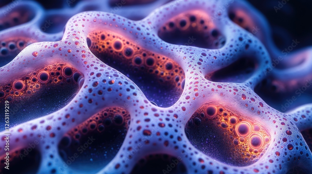 Poster abstract cellular structure with glowing bubbles