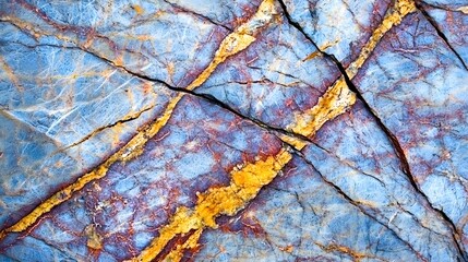 Vibrant Blue and Gold Geological Rock Surface with Cracks