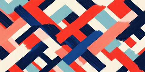 Obraz premium Geometric pattern features intersecting brushstrokes in vivid hues