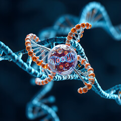 Futurystyczna wizja - nano robot reperuje uszkodzony fragment DNA